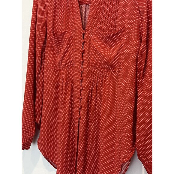 Anthropologie Maeve Shirt Small Blouse Polka Dot Matilda Red Long Sleeve - Picture 7 of 13